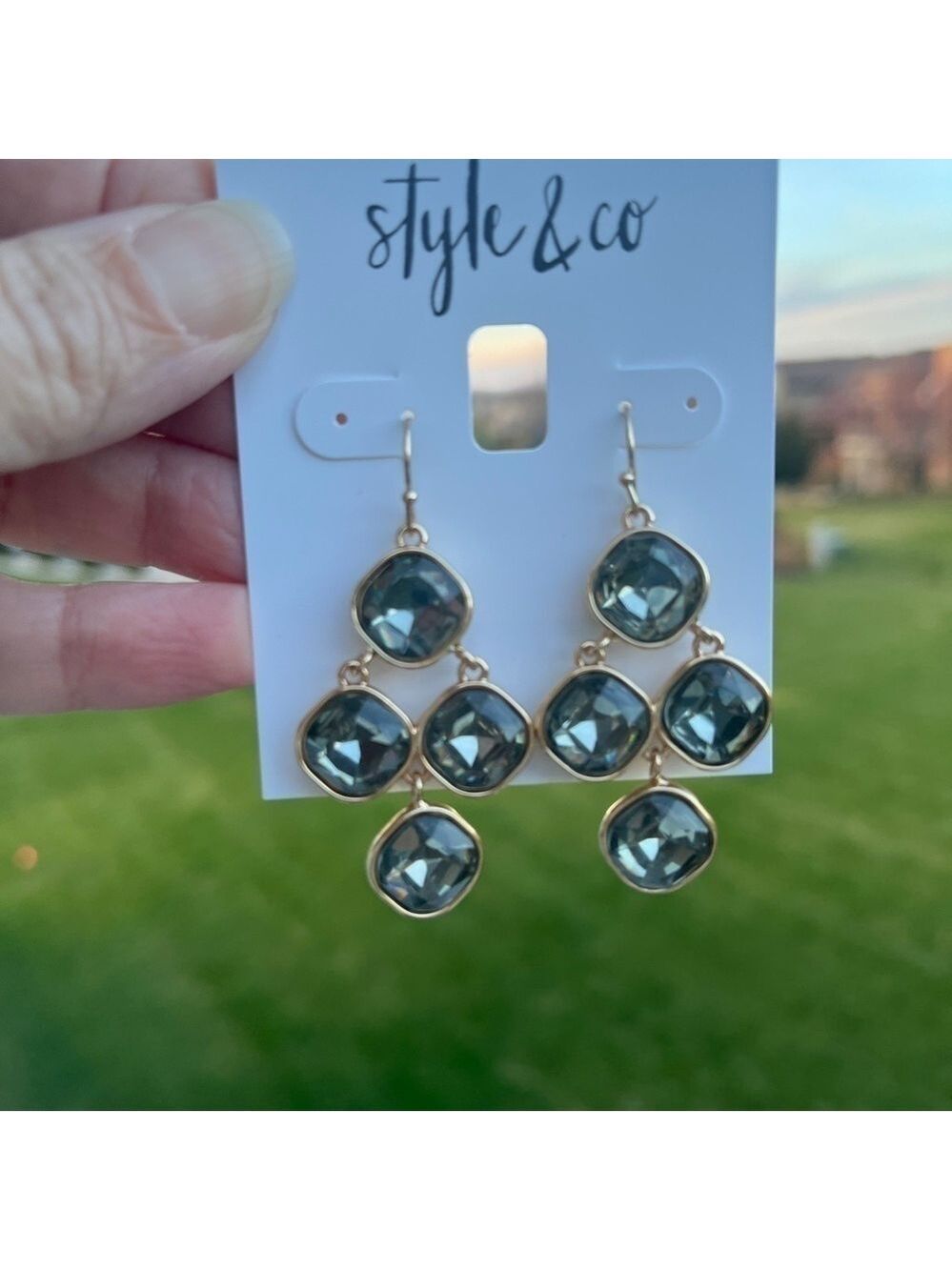 Style & Co Black Stone Chandelier Tower Earrings - Picture 2 of 4